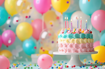 Birthday cake with candles surrounde, a Photo by Pavel_design