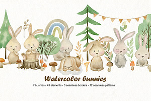 Watercolor Bunnies Clipart.