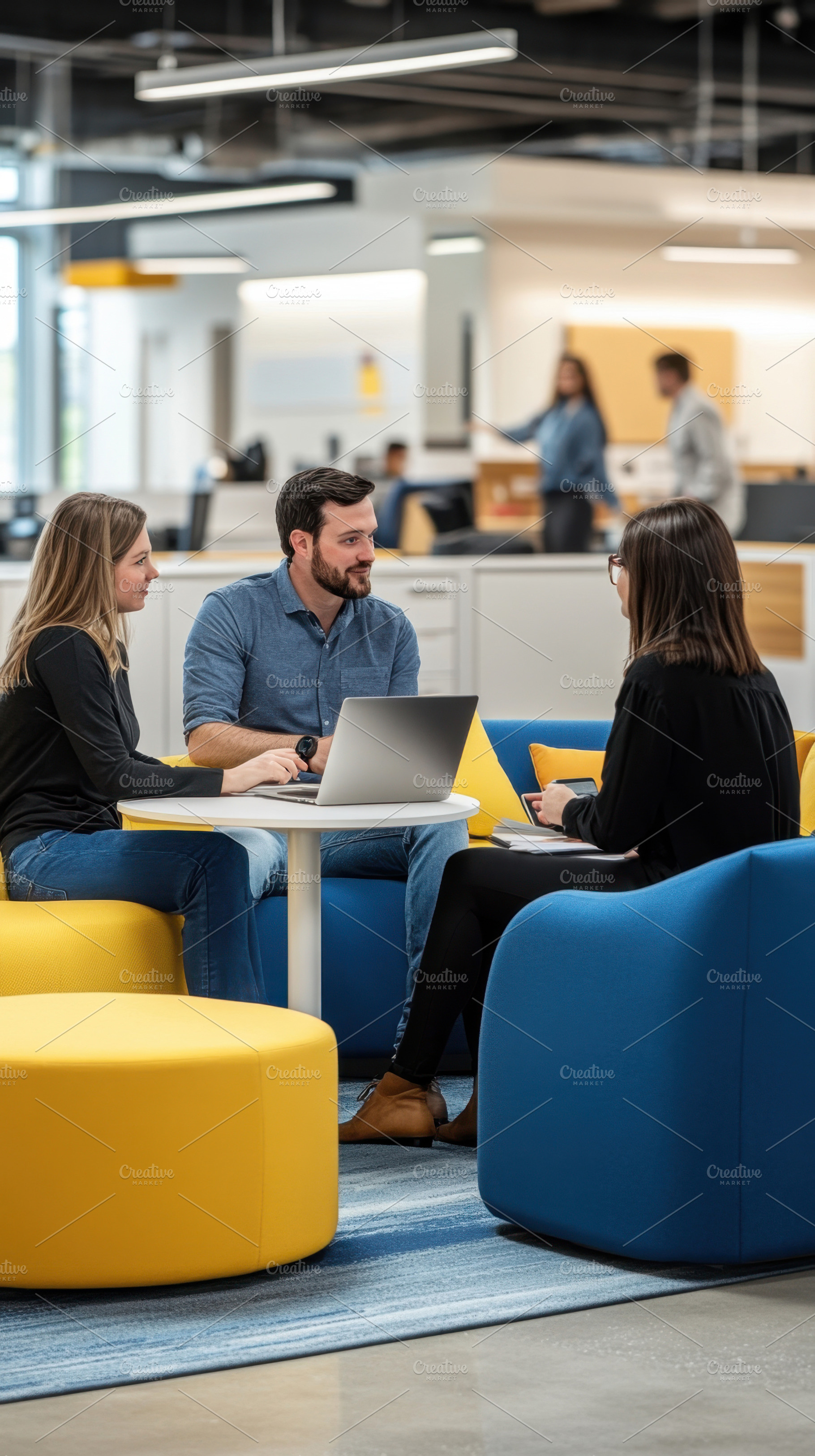 Team meeting in modern office space, a Photo by Beautiful things