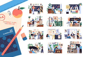 School teachers in classrooms set, an Education Illustration by PaperTrident