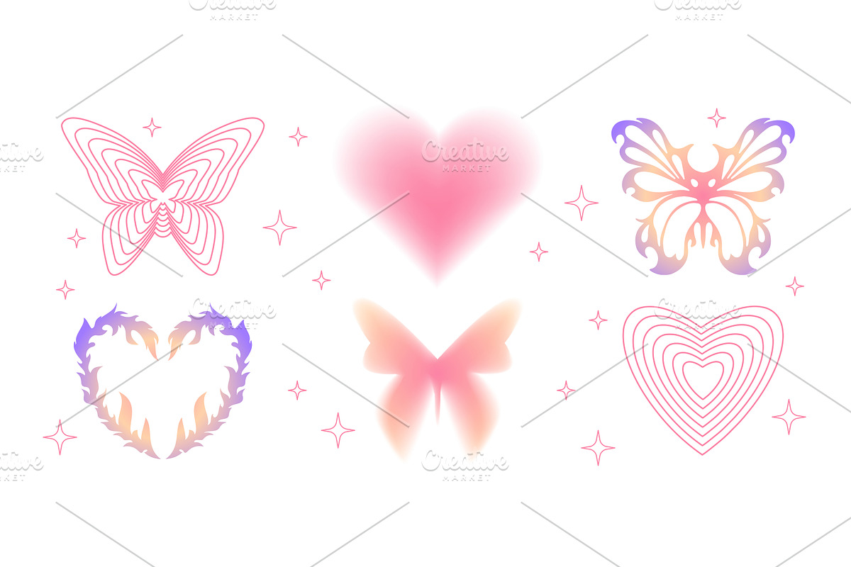 Y2K elements with butterfly and, an Animal Illustration by art PVP - market