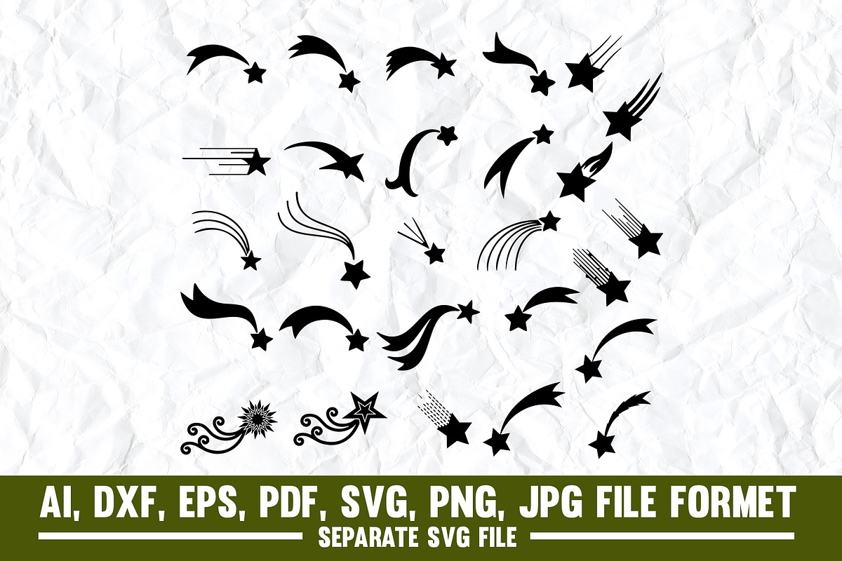 Flat Falling Star,comet,tail,star, an Object Graphic by VectorArtPrintableDesign