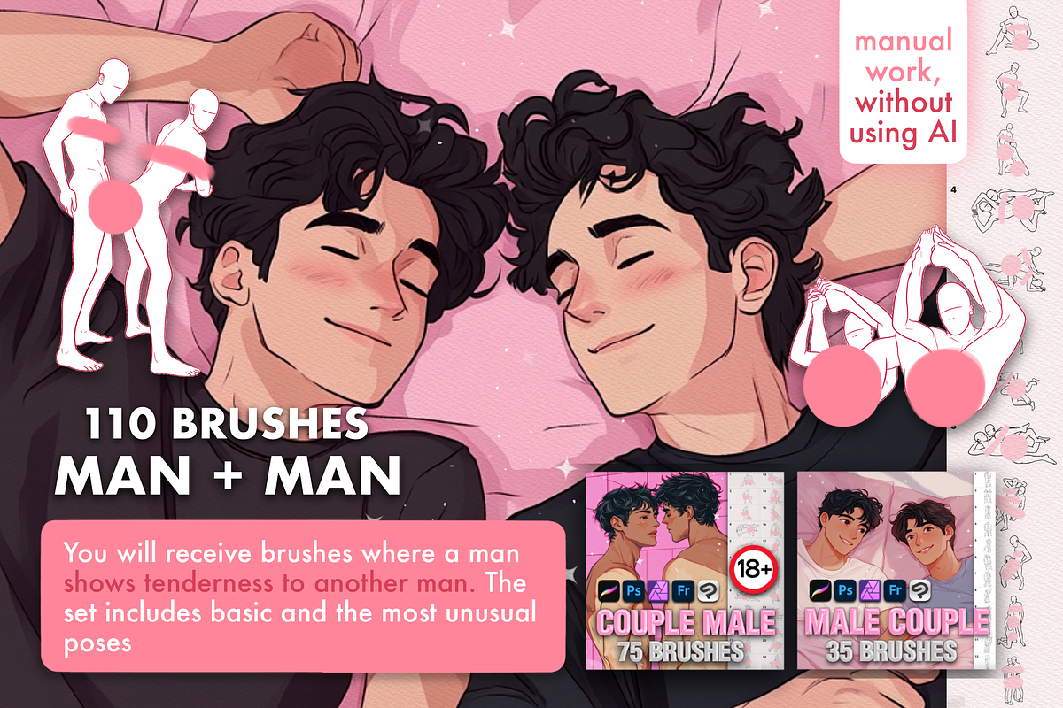 Procreate love couple pose brushes, a Brush Add-On by Revabrush (Photo 6 of 7)