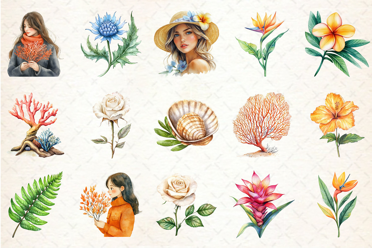 Botanical Summer Ocean Clipart, an Illustration by Rose Art (Photo 2 of 3)
