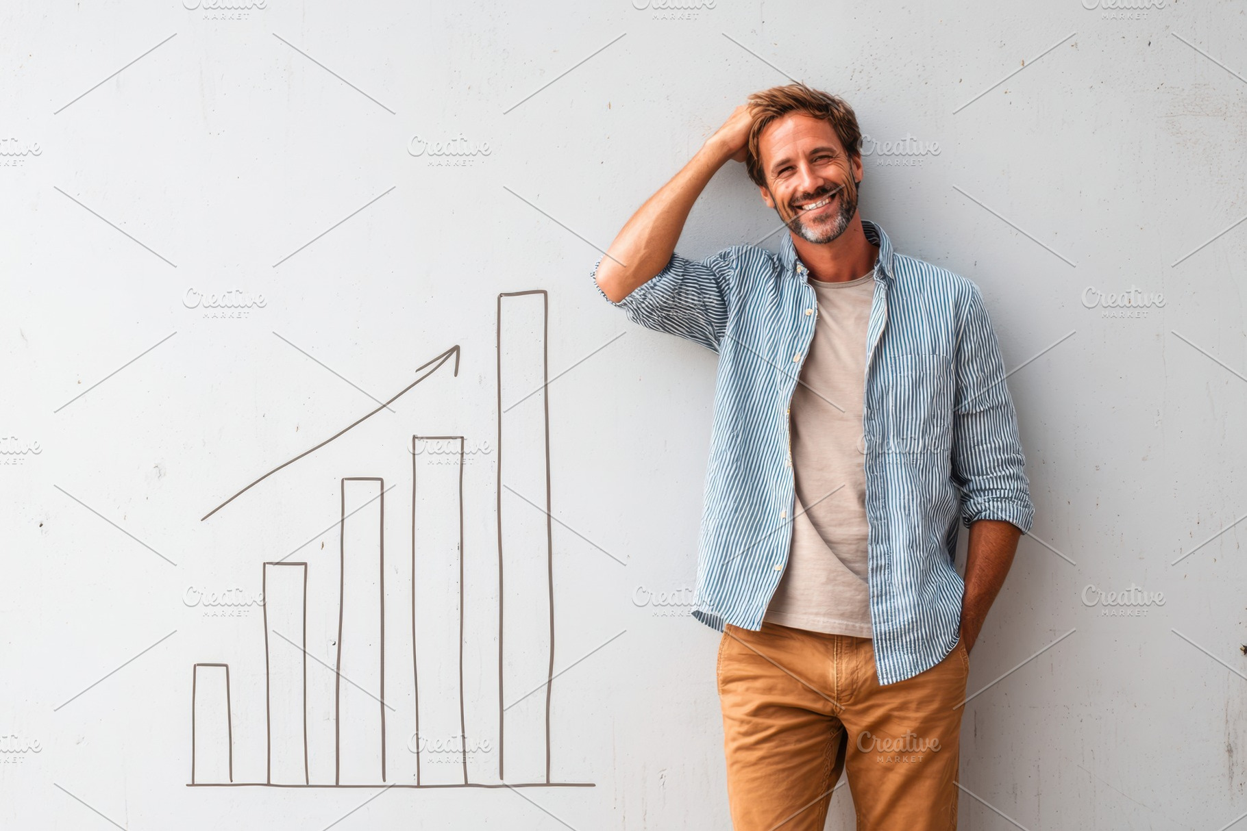 Man beside drawn bar graph representing growth, a Business Photo by AlyaAnd