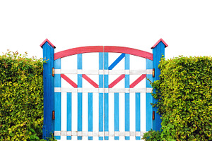 Colorful wooden garden gate isolated, an Architecture Photo by BOOCYS