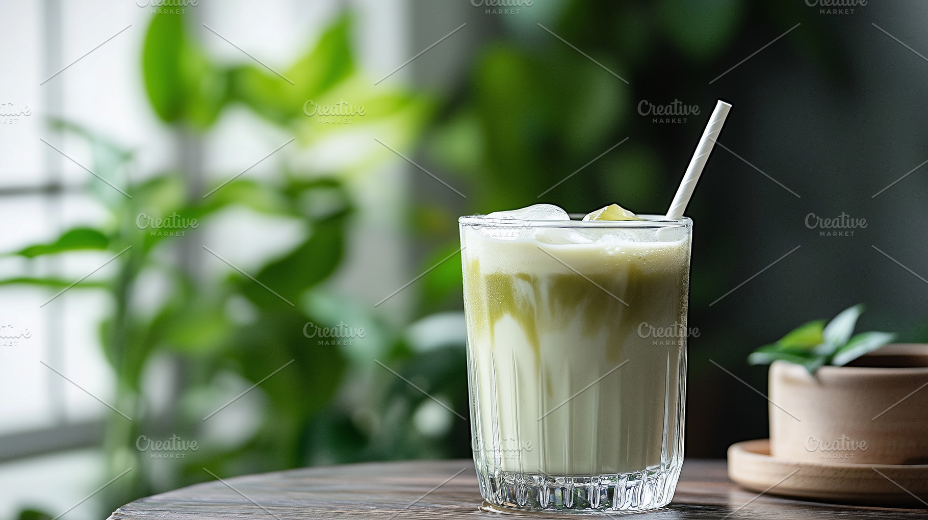 Iced matcha with straw on summer, a Food & Drink Photo by MistyDay