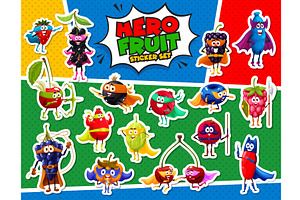 Superhero fruit stickers, a Food Illustration by Vector Tradition