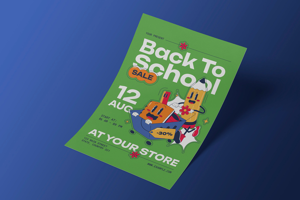 Green Retro Back to School Flyer, a Flyer Template by Neermana (Photo 2 of 4)