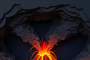 Volcanic Eruption Papercut Scene, a Decorative Illustration by Virgo Studio