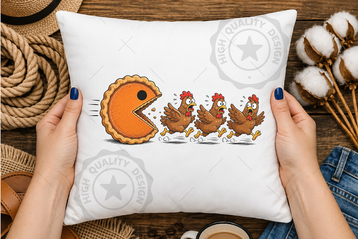 Funny Pumpkin Pie Chasing Turkeys, a Seasonal Illustration by OK Design (Photo 5 of 5)