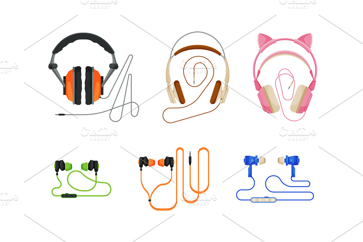 Modern Headphones and Earphones for, an Object Illustration by TopVectors