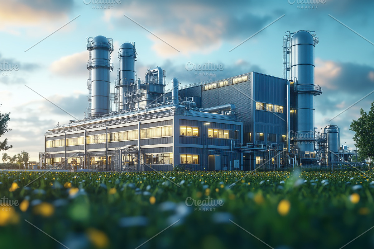 A modern industrial facility with large smokestacks and glass windows, surround, an Industrial Photo by Textures & Backgrounds (Photo 2 of 2)