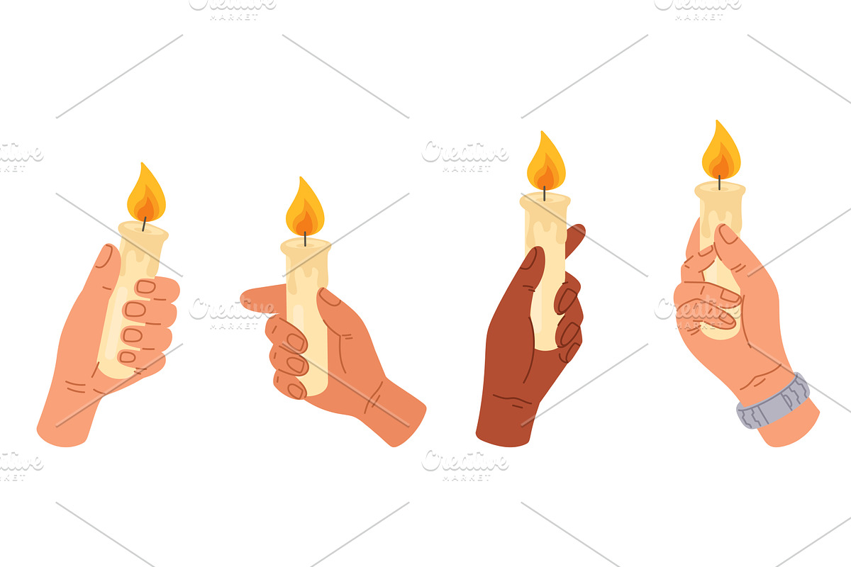 Multicolored hands hold burning wax, an Illustration by Vectorbuum