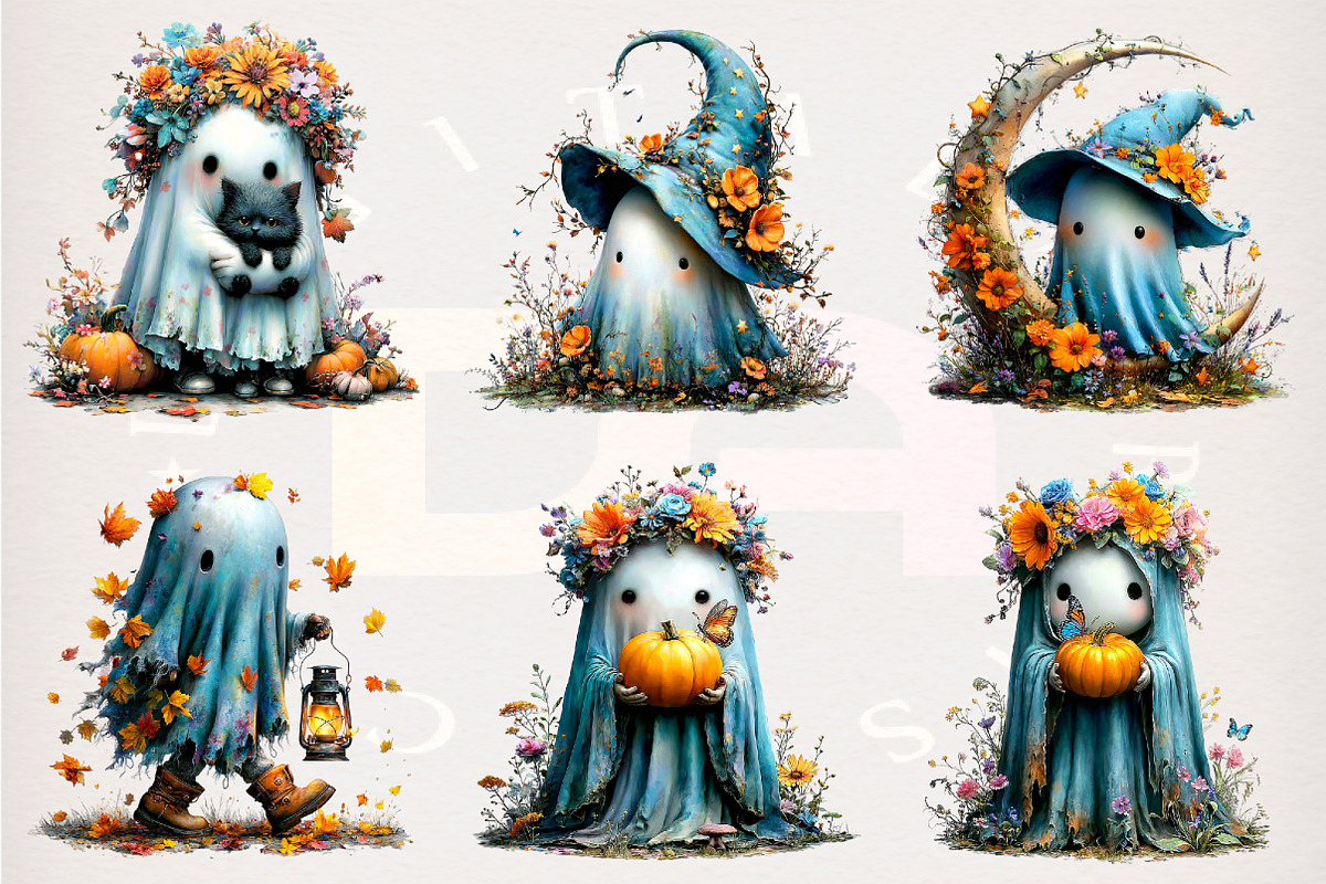 Whimsical Ghost Clipart Bundle, a Transportation Illustration by Digital Artistic99 (Photo 3 of 7)