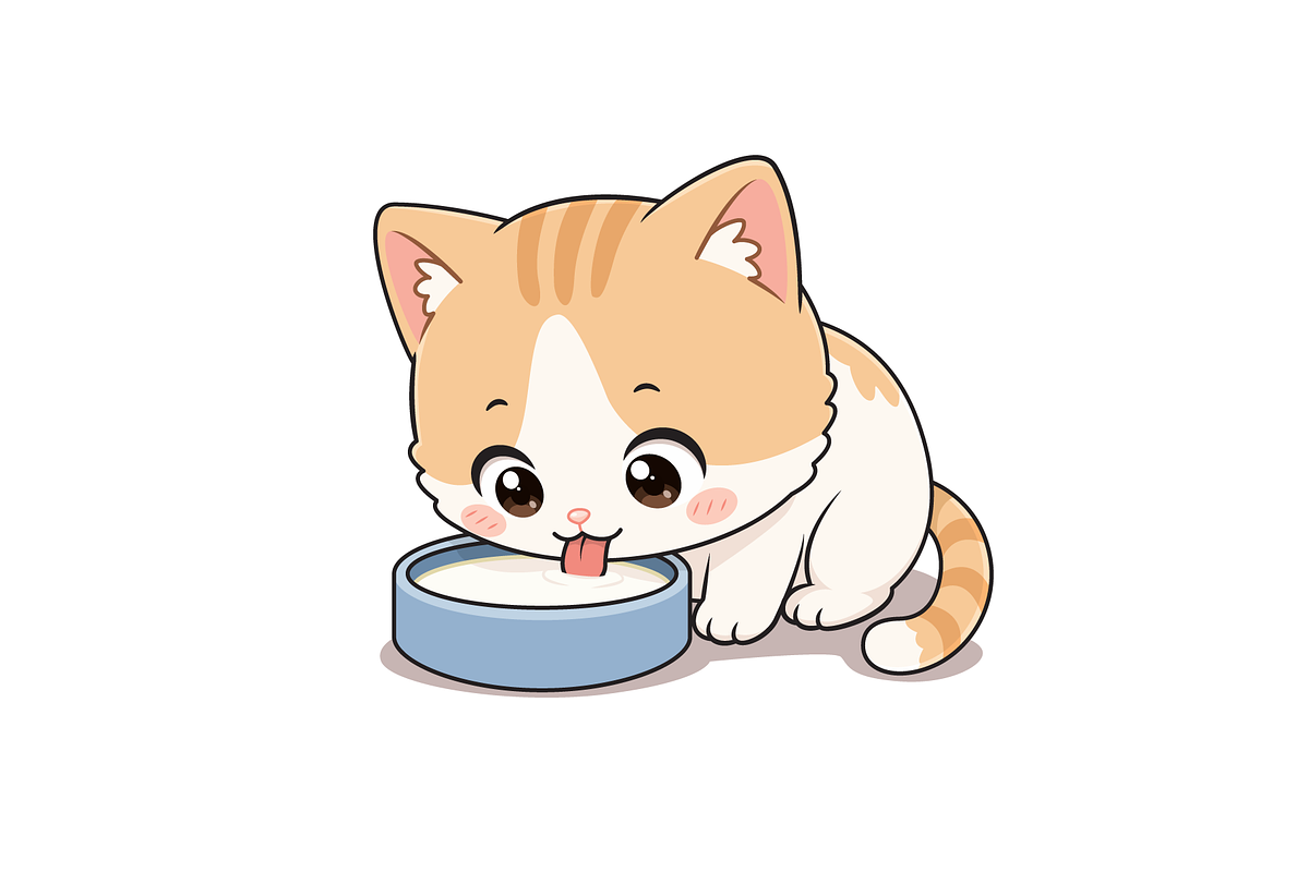 Cat Drinking Milk from Bowl Cartoon, an Animal Illustration by Artpon Illustration (Photo 2 of 3)
