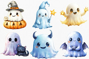 Watercolor Chibi Ghost Clipart, an Illustration by Canvas Craft (Thumbnail 3 of 7)