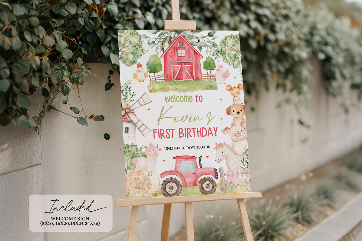 Farm Animal Birthday Welcome Sign, a Templates & Theme by VeliusCreativeStudio (Photo 2 of 3)