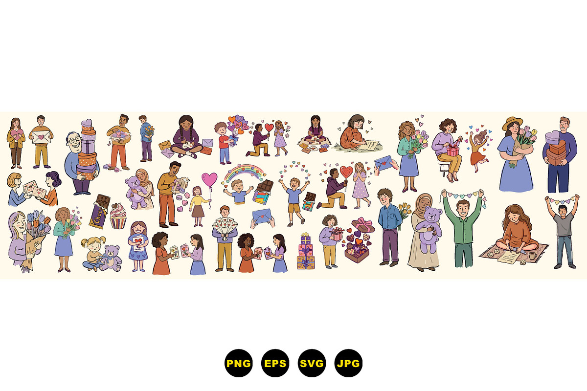 Valentines Day People Clipart Set, an Illustration by designvectx (Photo 3 of 3)