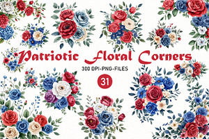 Patriotic Floral Corners Clipart, a Seasonal Illustration by Designworld