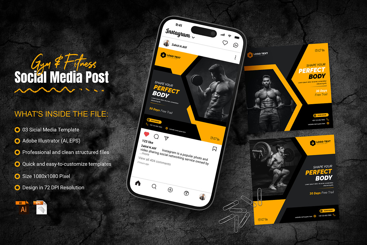 Gym Social Media Cover Post Template, a Social Media Template by zahidhossainalif (Photo 1 of 5)