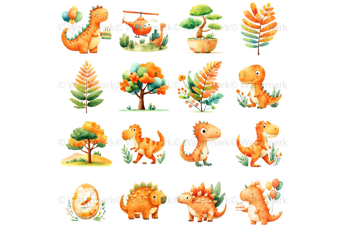 Cute Dinosaur Clipart + Patterns, an Animal Illustration by Nicole Branger Art (Photo 7 of 27)