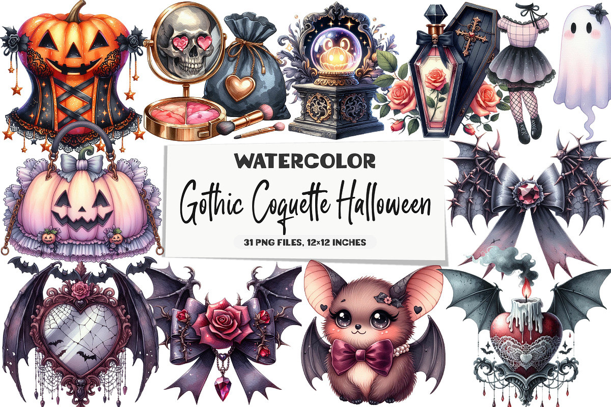 Gothic Coquette Halloween Clipart, an Illustration by DreamArtGraphic (Photo 1 of 5)