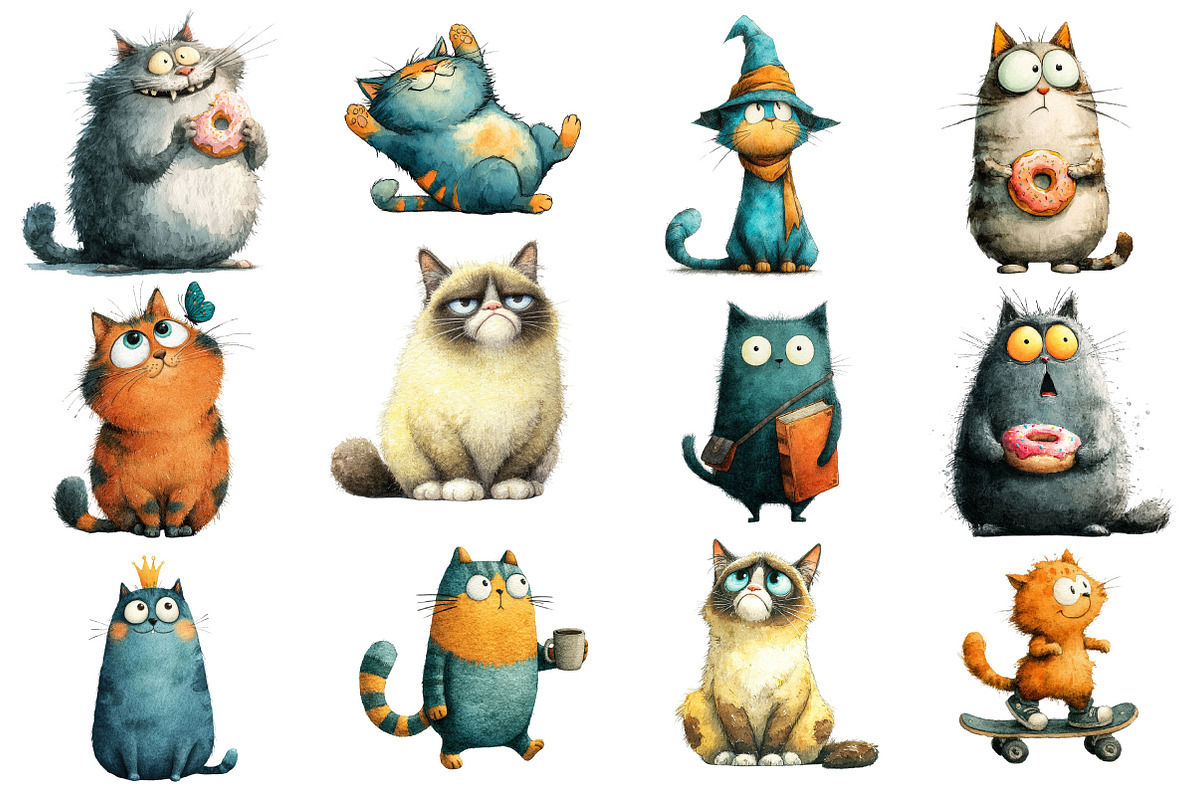 Quirky Cats Sublimation Clipart, an Illustration by Dream Creation (Photo 2 of 5)
