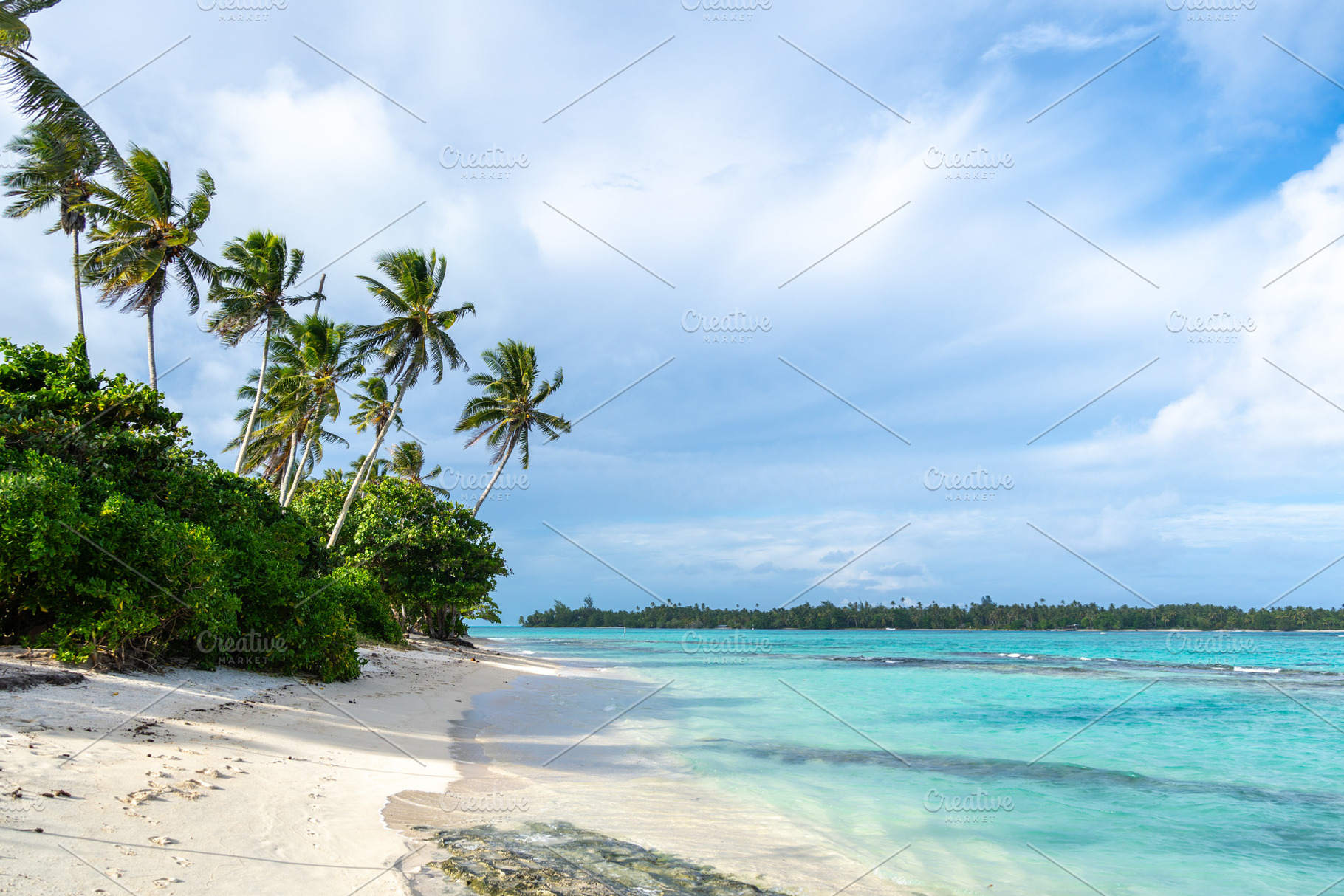 Anini Marae Beach on Huahine, French Polynesia, with turquoise w, a Nature Photo by GoodGoods