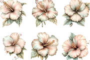 Watercolor Hibiscus Flowers Clipart, an Illustration by Designking (Thumbnail 2 of 5)