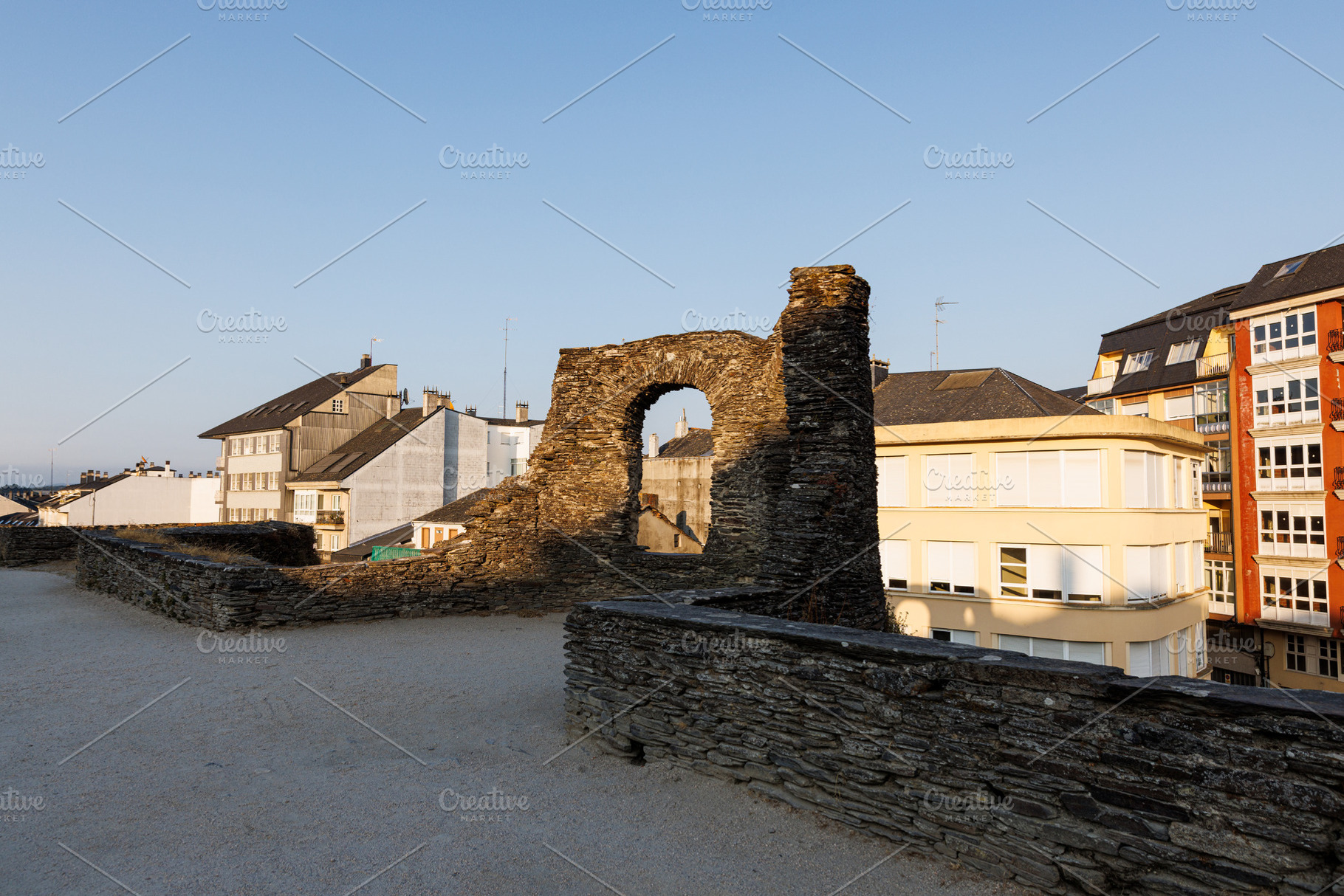 Sunset over the Roman Walls Walkway, Lugo, Spain, an Architecture Photo by Bepslabor
