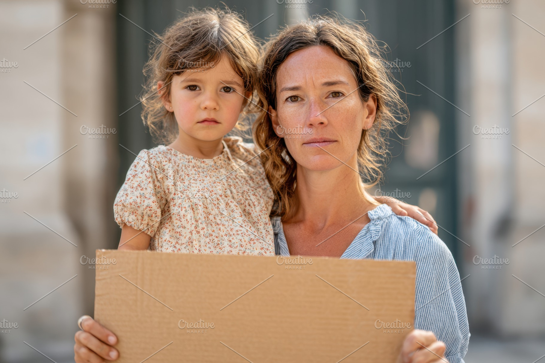 Woman and Child Holding Blank Cardboard Sign Outdoors, a Person Photo by AlyaAnd