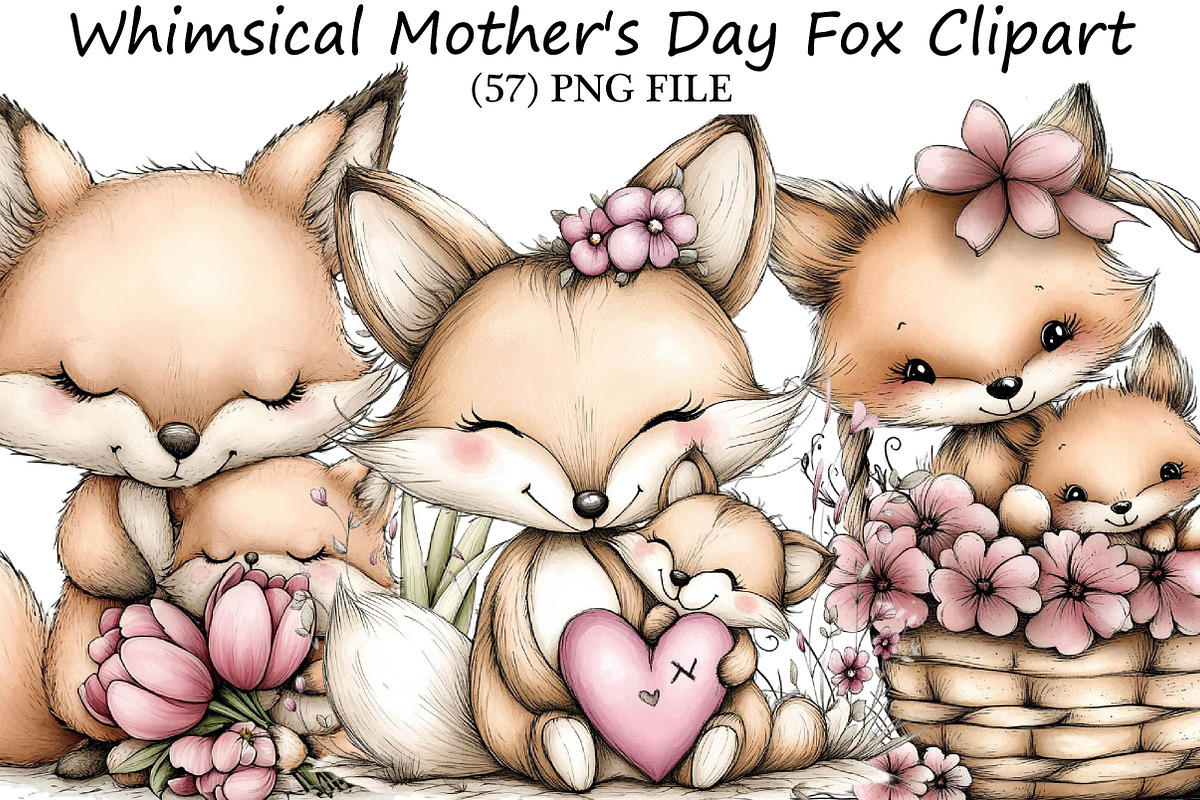 Whimsical Mother's Day Fox Clipart, an Illustration by DreamPrint404 (Photo 1 of 6)