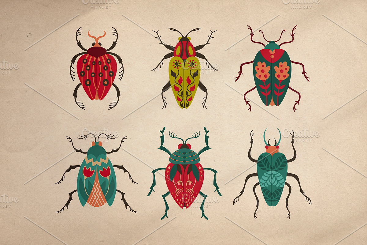 Folk art insects. Beetles collection, a Decorative Illustration by Neliakott ♥ (Photo 4 of 10)