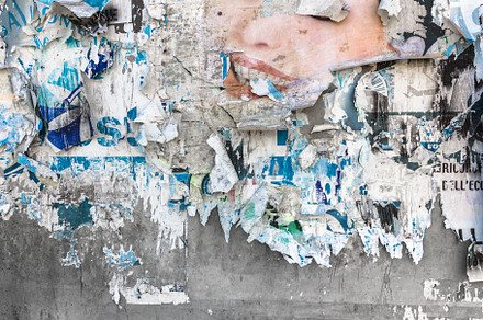 Old torn posters containing abstract, advertise, and advertisement, a Wallpaper Photo by KYNA STUDIO