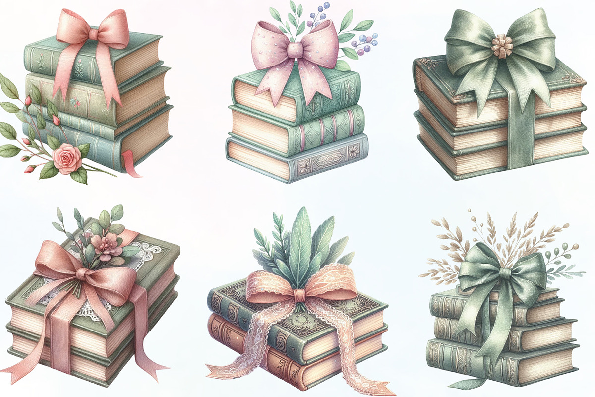 Sage Coquette Bow Book Stack Clipart, an Illustration by CraftArtStudio (Photo 2 of 6)