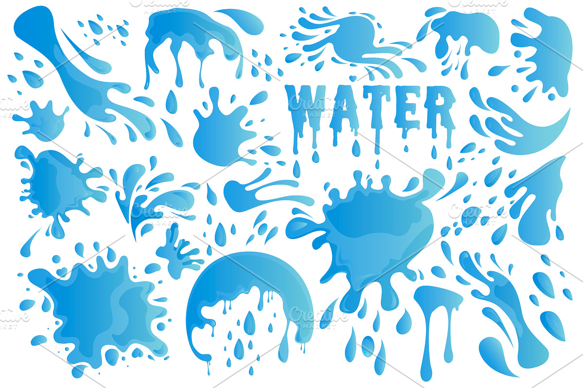 Blue Water Drop or Splash Set Vector, a Food Illustration by Den Marty Studio