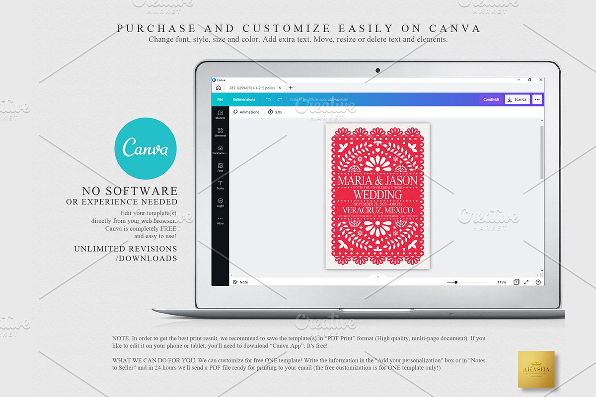 Mexican Wedding Invitation | CANVA, a Stationery Template by Creative Market (Photo 2 of 5)