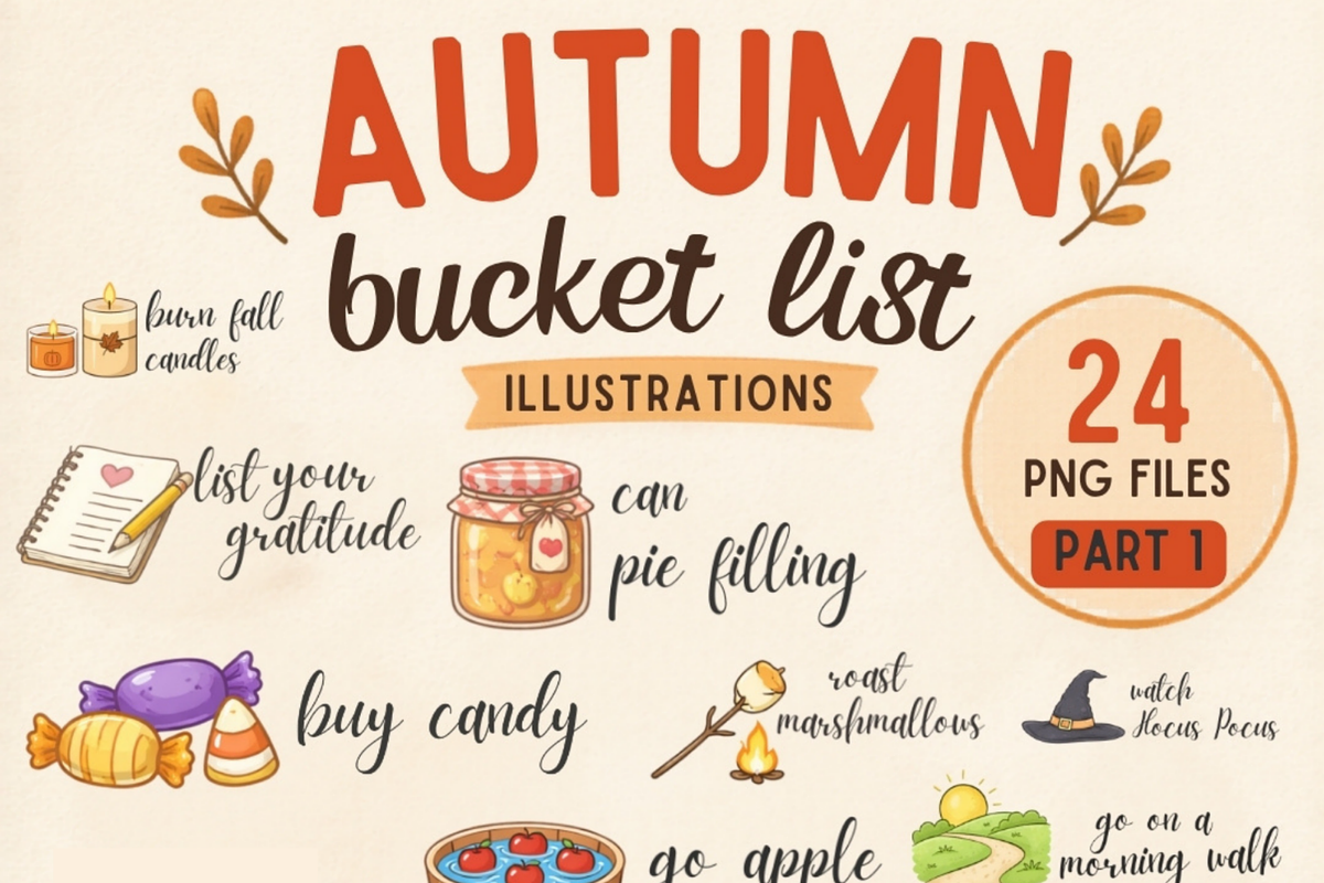 Autumn Bucket List PNG Bundle | 24, an Emoji Icon by Tanya Kart (Photo 1 of 4)