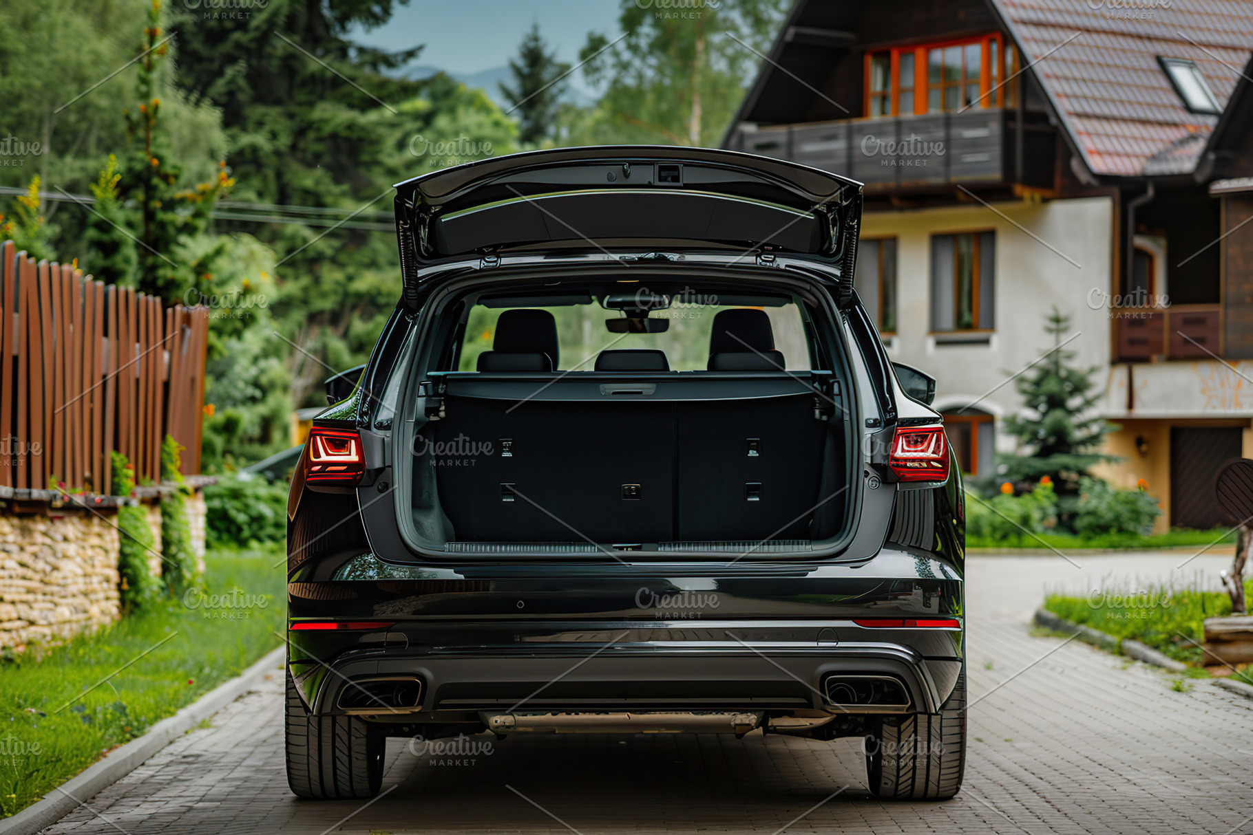 Modern car with open empty trunk, a Transportation Photo by AlyaAnd