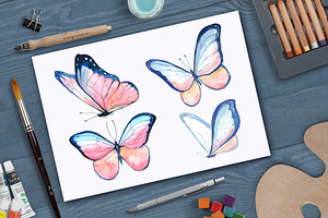 Watercolor Collection Of Butterflies