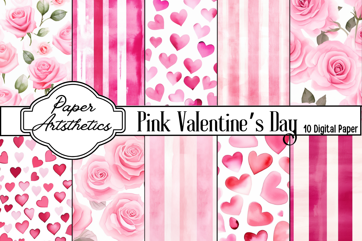 Pink Valentine Pattern Digital Paper, a Pattern Graphic by Paper ...