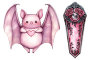 Watercolor Pink Halloween Clipart, a Seasonal Illustration by CitraGraphics (Thumbnail 4 of 5)