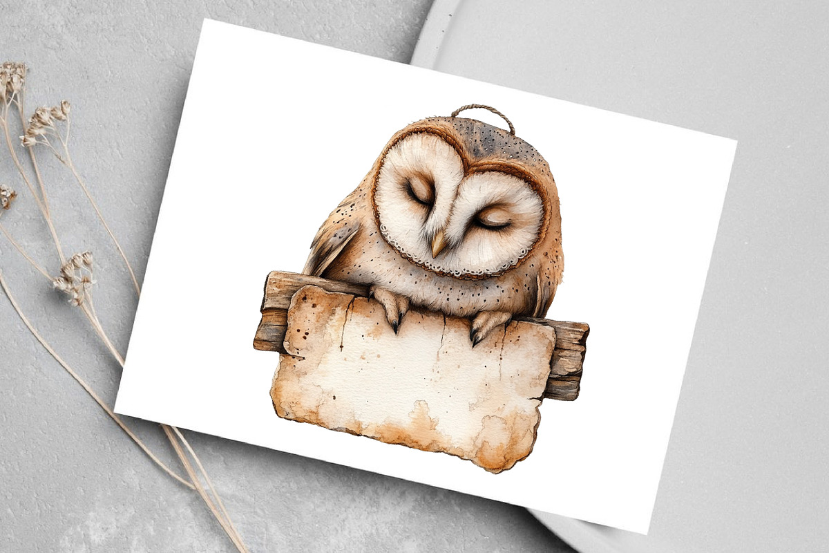 Watercolor Vintage Owl Clipart, an Illustration by Canvas Craft (Photo 5 of 6)