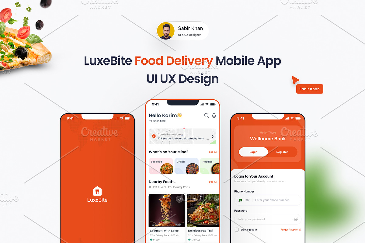 LuxeBite Food Delivery Mobile App UI, an UI Kit Template by DesignBox (Photo 1 of 7)