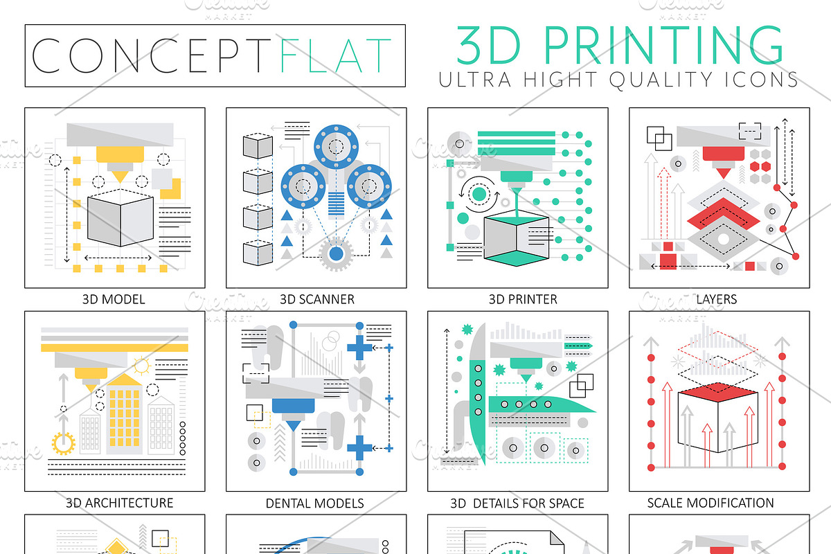 3d printing tech concept icons, an Object Graphic by Lemberg Vector