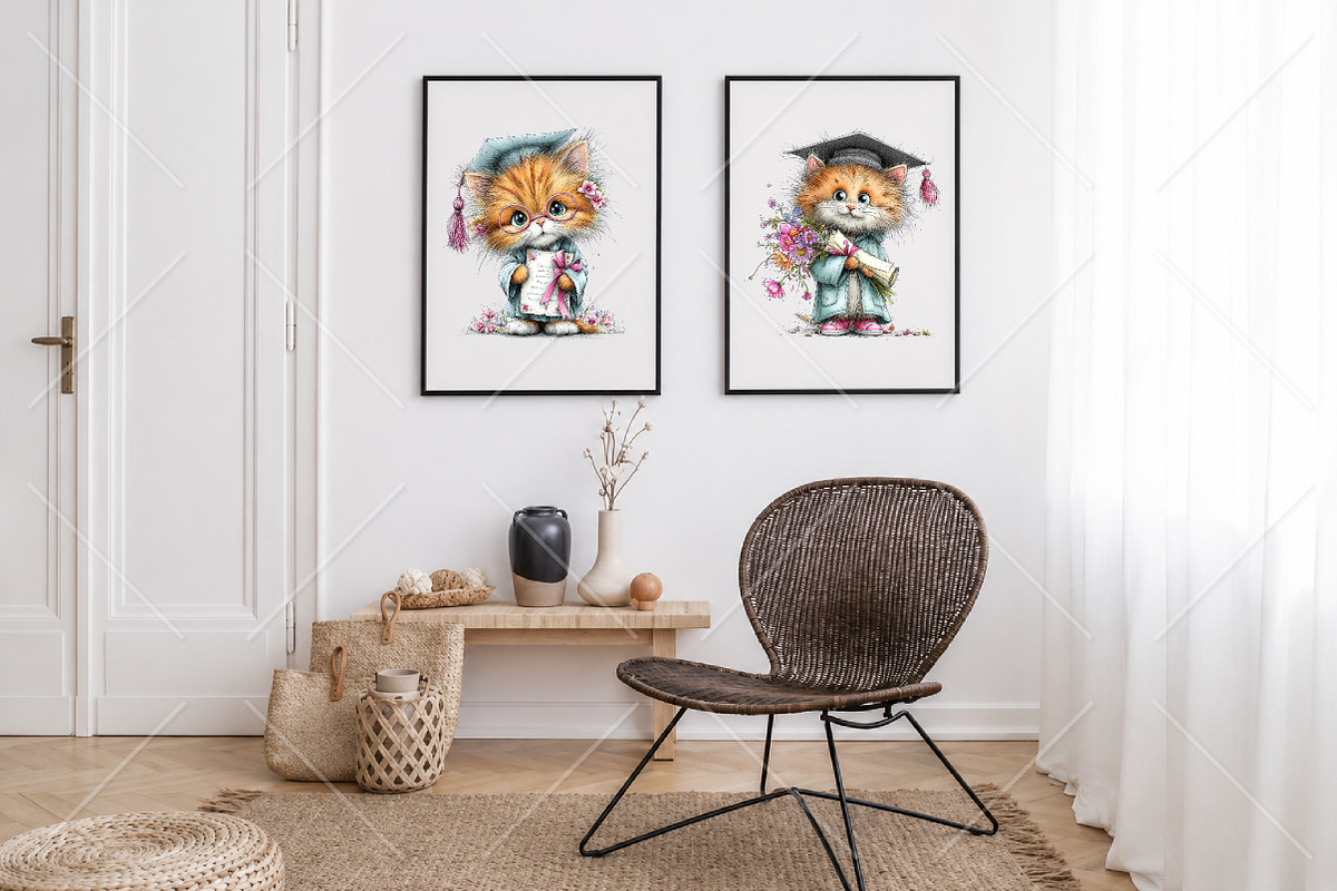 Whimsical Graduation Cat Clipart PNG, a Seasonal Illustration by Canvas Craft (Photo 7 of 10)