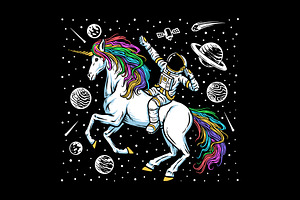 Astronaut And Unicorn Illustration