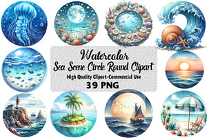 Sea Scene Circle Round Clipart, an Illustration by Daily.Designs