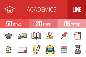 50 Academics Line Filled Icons, an Outline Icon by IconBunny